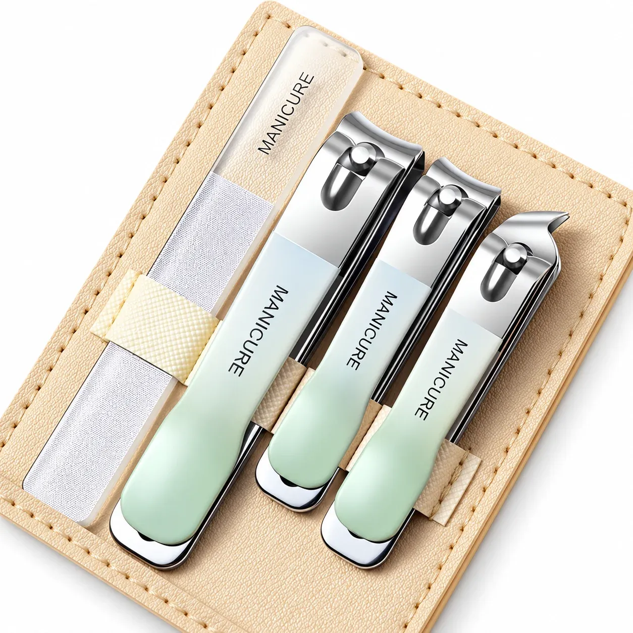 Ensemble de 4 coupe-ongles en acier inoxydable à manche antidérapant dégradé et limes nano affûtées pour manucure et voyage - Image 1
