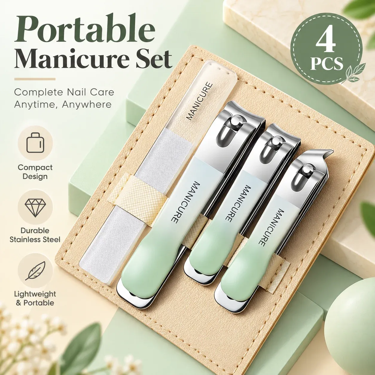 Ensemble de 4 coupe-ongles en acier inoxydable à manche antidérapant dégradé et limes nano affûtées pour manucure et voyage 3