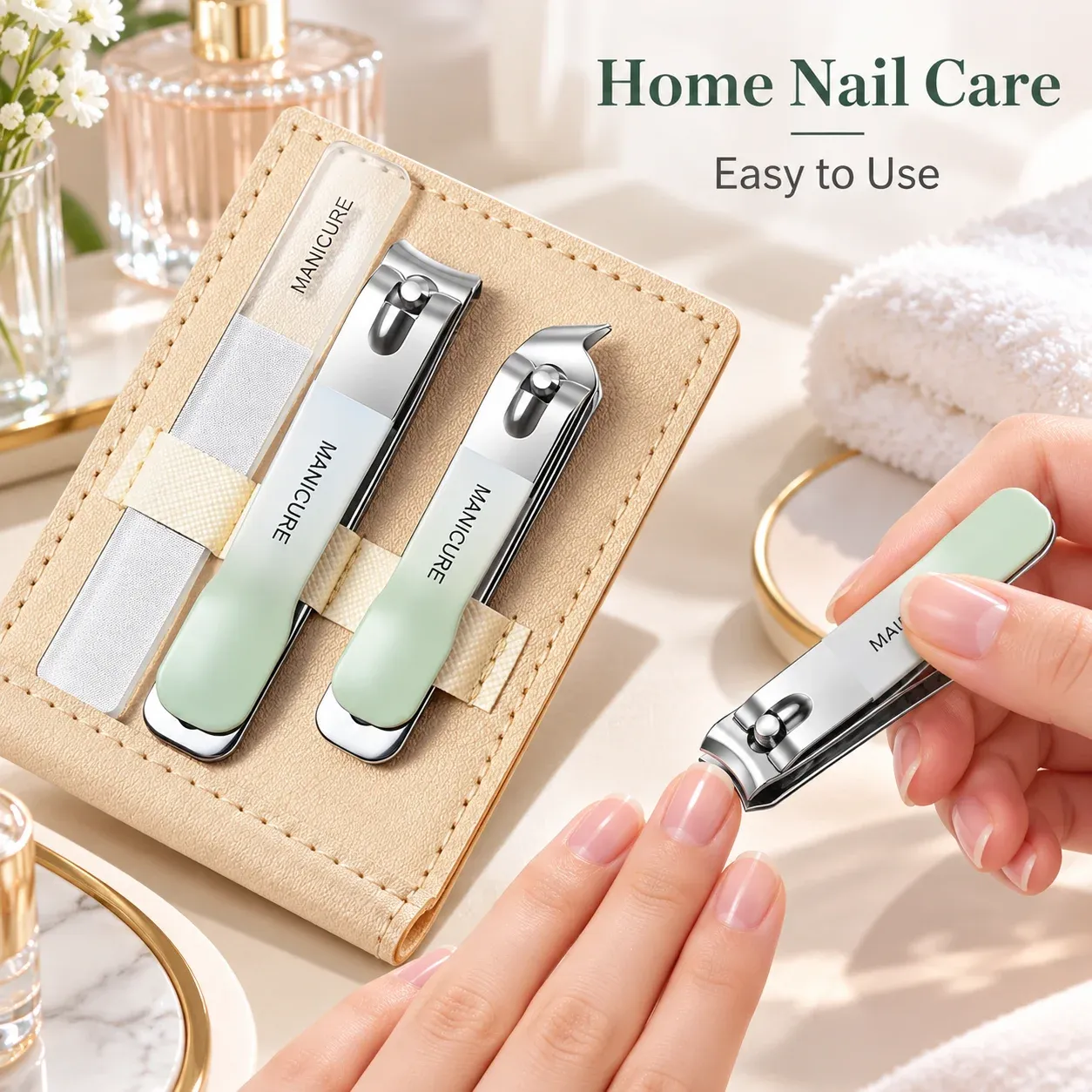Ensemble de 4 coupe-ongles en acier inoxydable à manche antidérapant dégradé et limes nano affûtées pour manucure et voyage 2