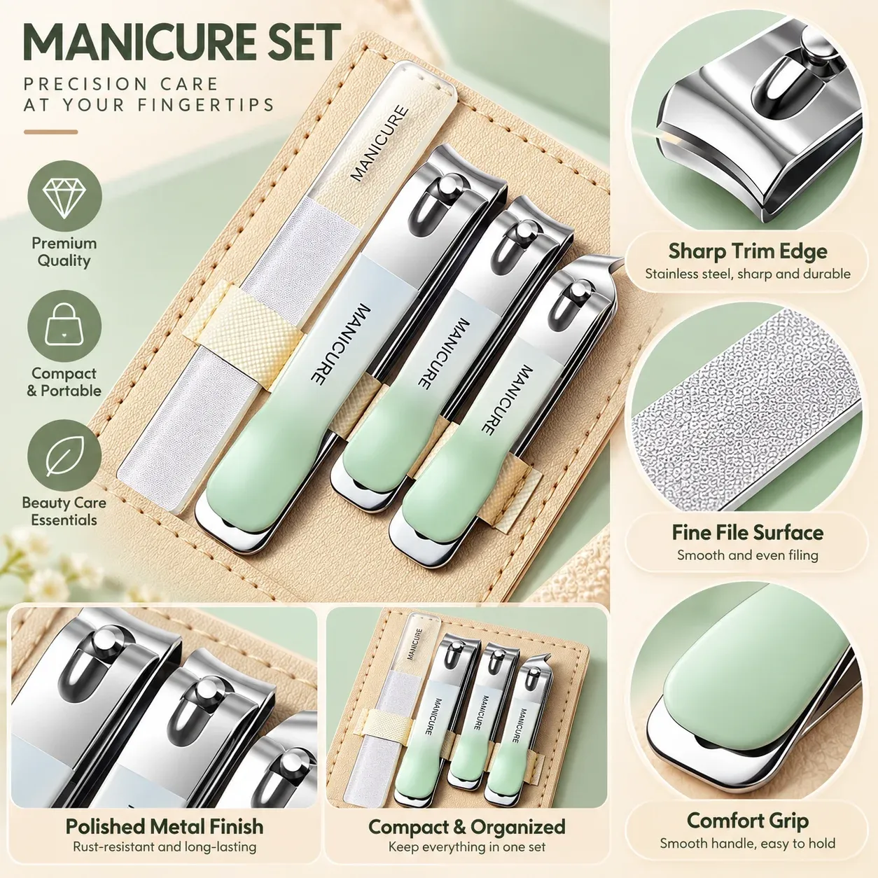 Ensemble de 4 coupe-ongles en acier inoxydable à manche antidérapant dégradé et limes nano affûtées pour manucure et voyage 4