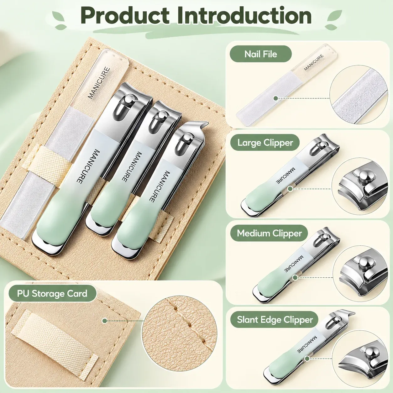 Ensemble de 4 coupe-ongles en acier inoxydable à manche antidérapant dégradé et limes nano affûtées pour manucure et voyage 5