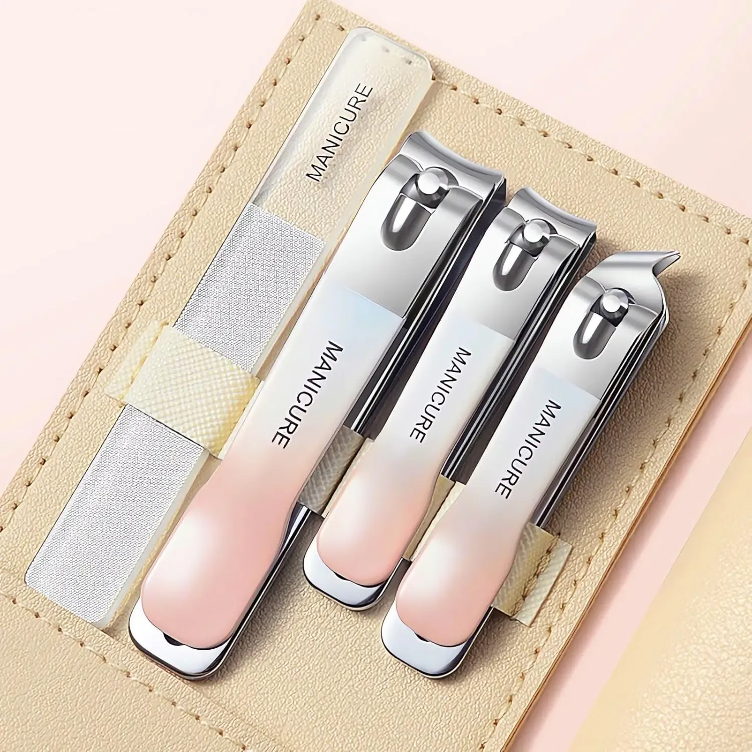Ensemble de 4 coupe-ongles en acier inoxydable à manche antidérapant dégradé et limes nano affûtées pour manucure et voyage 8