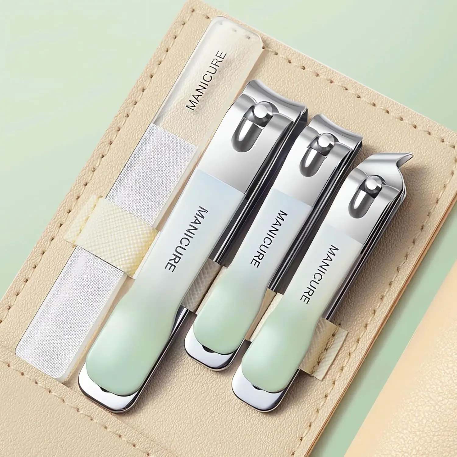 Ensemble de 4 coupe-ongles en acier inoxydable à manche antidérapant dégradé et limes nano affûtées pour manucure et voyage 9