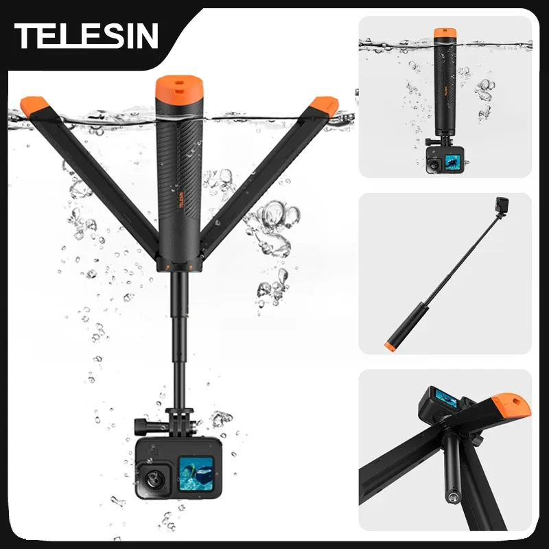 Perche de flottaison sous-marine TELESIN, perche à selfie extensible, trépied pour caméra sport GoPro, Insta360 et DJI Osmo, accessoires - Image 1