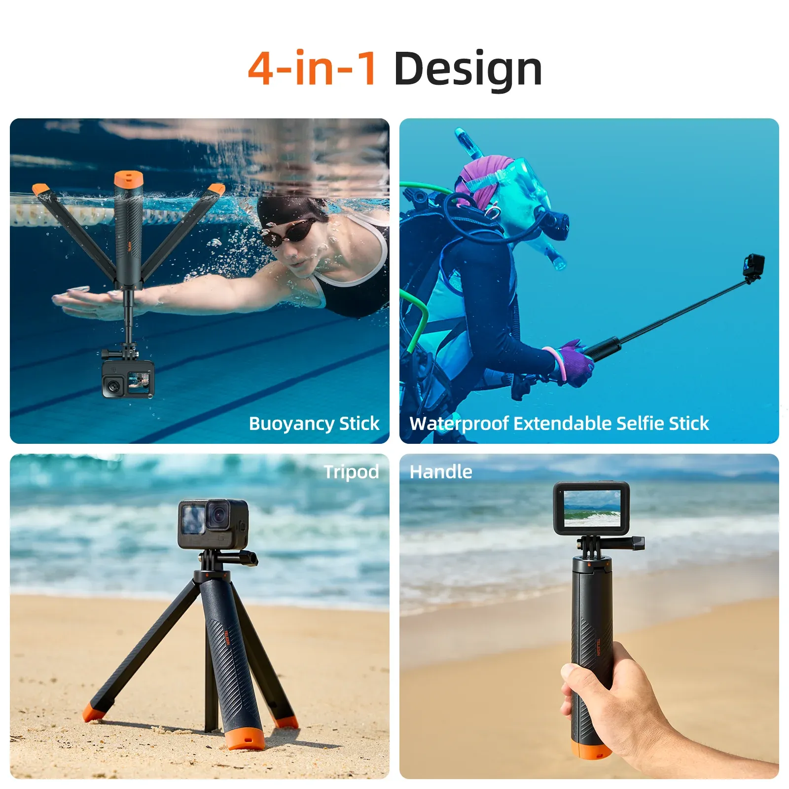 Perche de flottaison sous-marine TELESIN, perche à selfie extensible, trépied pour caméra sport GoPro, Insta360 et DJI Osmo, accessoires 2