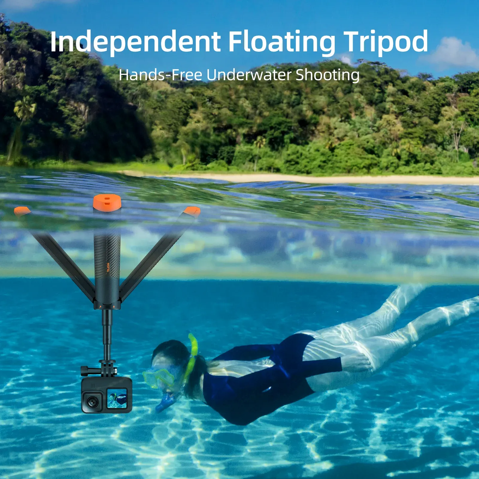 Perche de flottaison sous-marine TELESIN, perche à selfie extensible, trépied pour caméra sport GoPro, Insta360 et DJI Osmo, accessoires 3