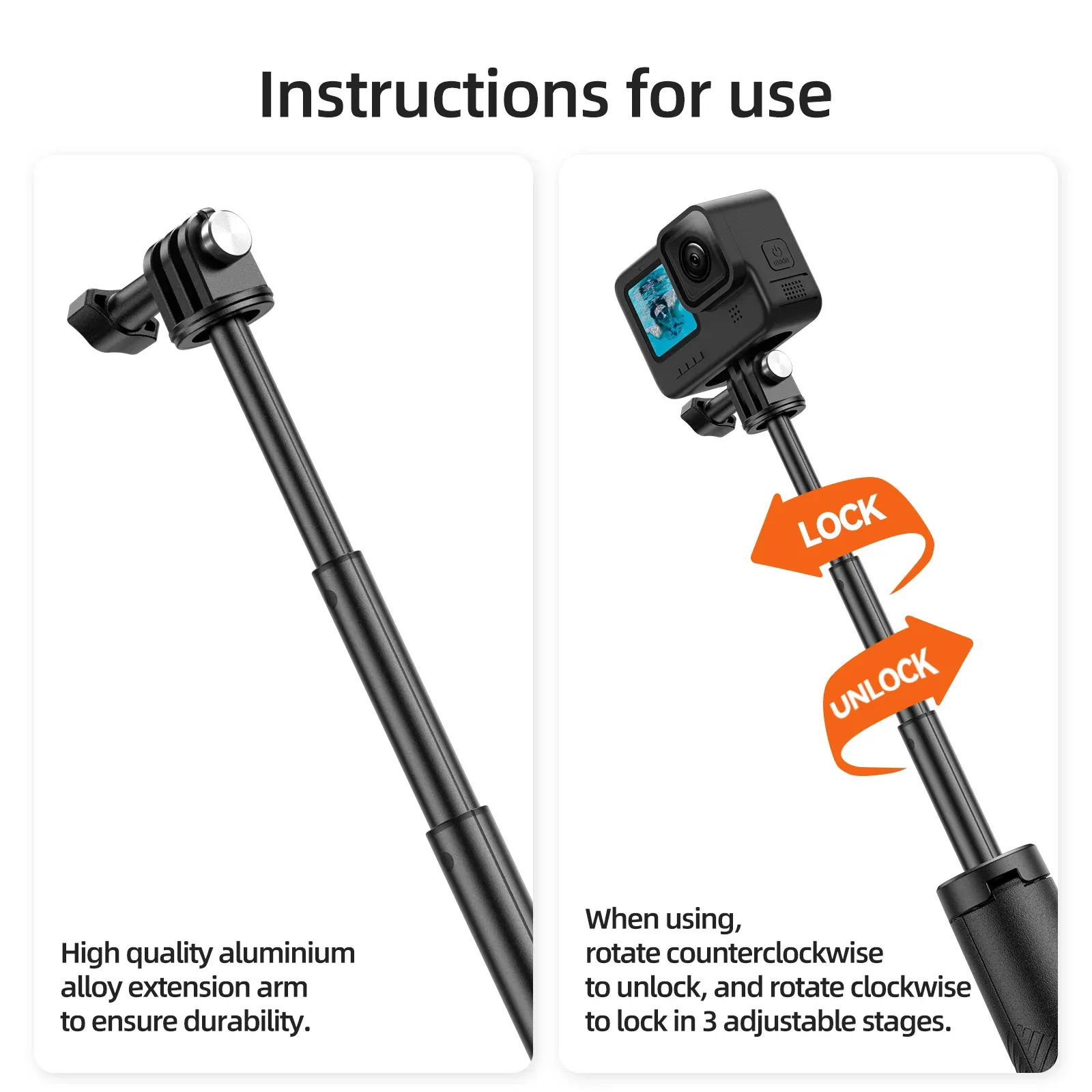 Perche de flottaison sous-marine TELESIN, perche à selfie extensible, trépied pour caméra sport GoPro, Insta360 et DJI Osmo, accessoires 5