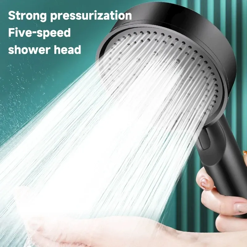 Pommeau de douche à main noir, haute pression réglable, 5 modes de jet, jet massant, pour salle de bain