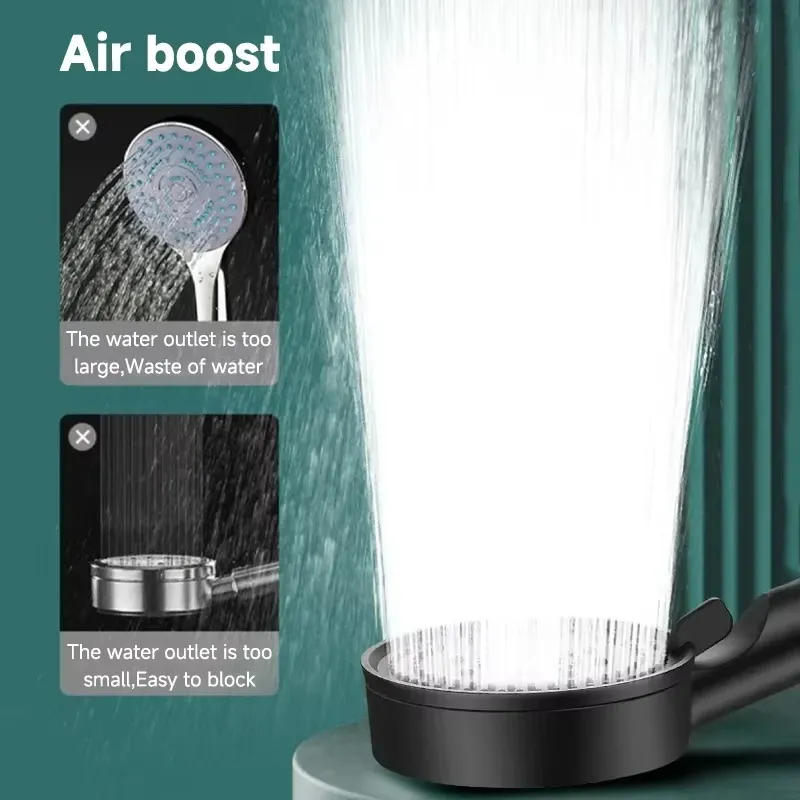 Pommeau de douche à main noir, haute pression réglable, 5 modes de jet, jet massant, pour salle de bain 2