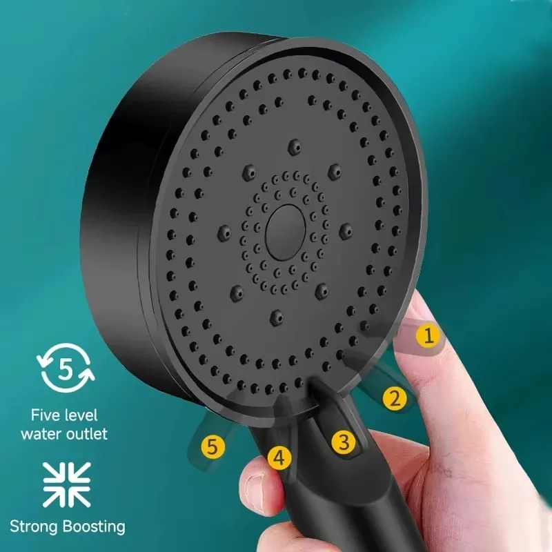 Pommeau de douche à main noir, haute pression réglable, 5 modes de jet, jet massant, pour salle de bain 6