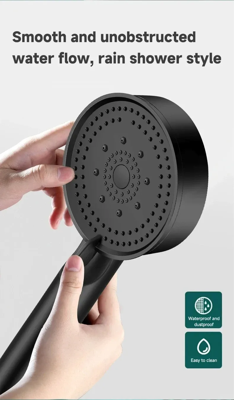 Pommeau de douche rehausseur noir, buses en silicone