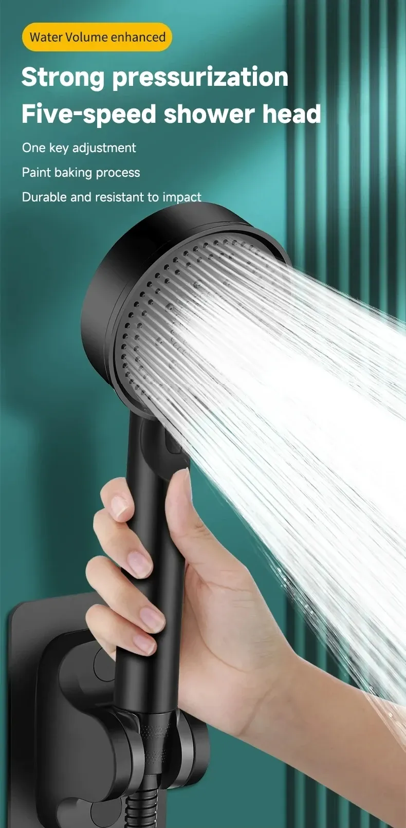 Pommeau de douche rehausseur noir, vue d'ensemble