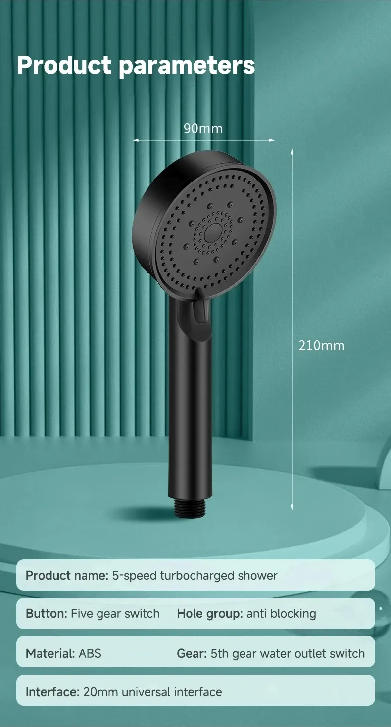 Pommeau de douche rehausseur noir, détail des buses