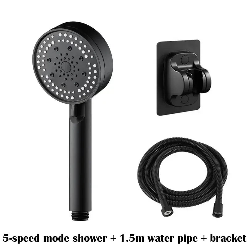 Pommeau de douche à main noir, haute pression réglable, 5 modes de jet, jet massant, pour salle de bain 7