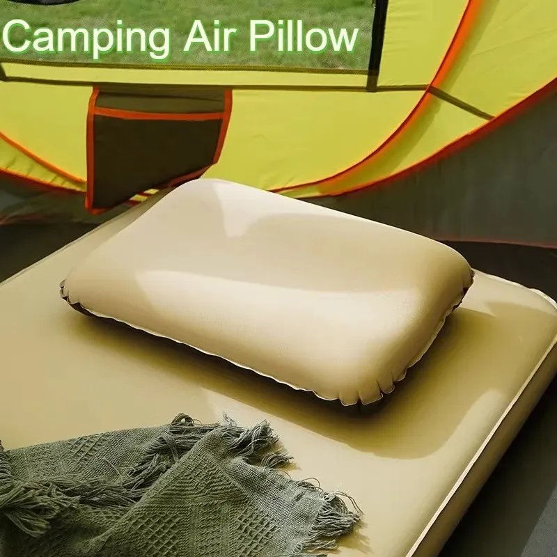 Oreiller de camping auto-gonflant ultraléger et compact, oreiller de voyage ergonomique 3D avec support cervical en éponge pour la randonnée, le camping, la voiture et le plein air 2