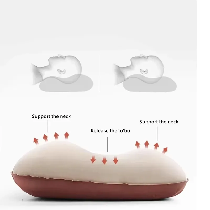 Oreiller de camping auto-gonflant ultraléger et compact, oreiller de voyage ergonomique 3D avec support cervical en éponge pour la randonnée, le camping, la voiture et le plein air 3