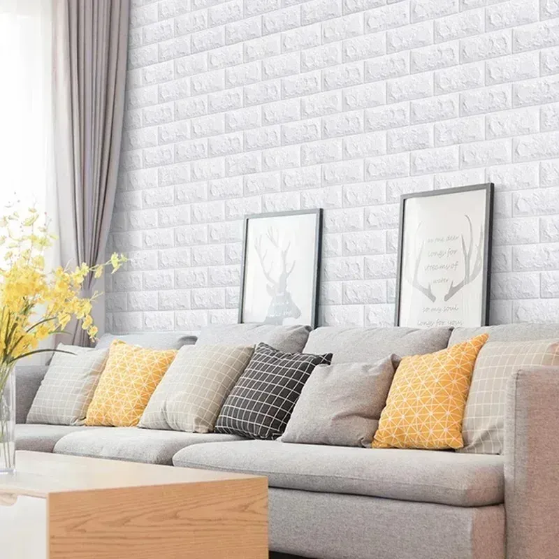 Papier Peint Auto-Adhésif 3D 70 cm x 1 m, Stickers Muraux Imperméables en Briques pour Salon et Chambre, Décoration d'Intérieur 6