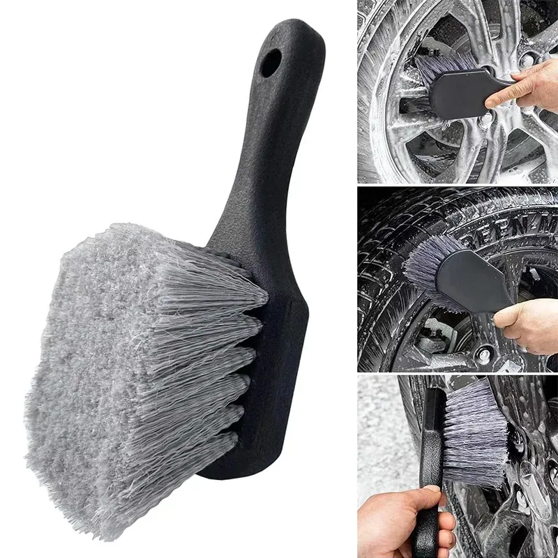 Brosse de nettoyage pour jantes de voiture à manche court, brosse de lavage pour pneus et roues, outil d'entretien automobile - Image 1