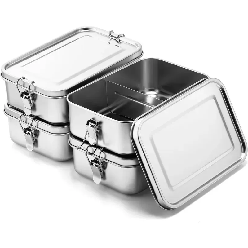 Boîte bento en acier inoxydable 304 avec fermoir verrouillable, 1200 ml / 2400 ml, idéale pour le travail et l'école - Image 1