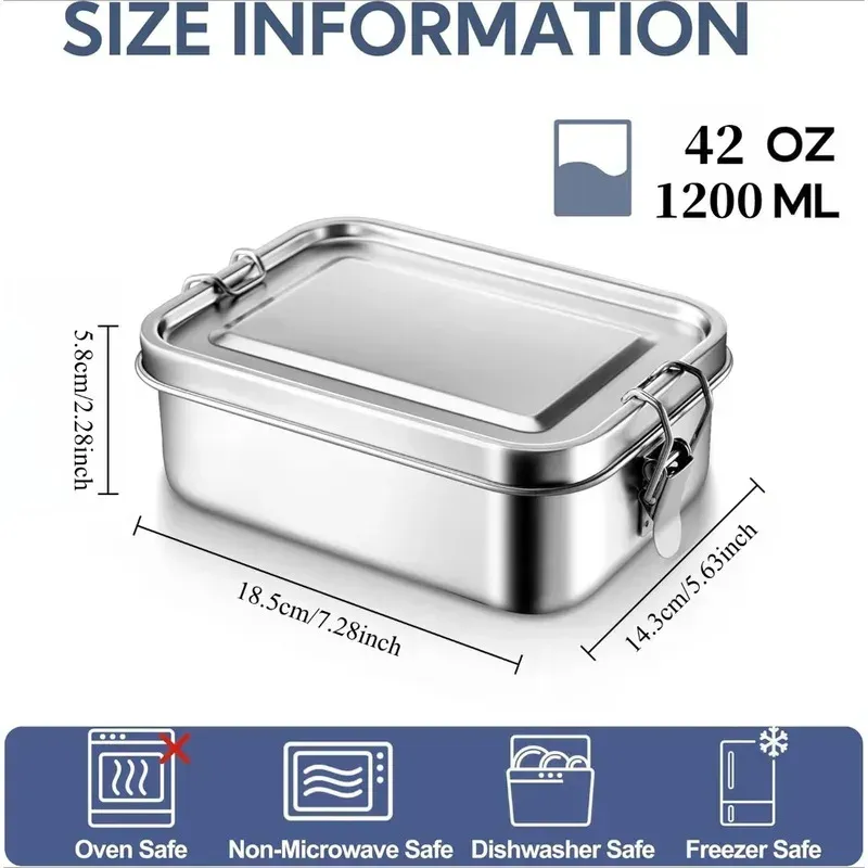 Boîte bento en acier inoxydable 304 avec fermoir verrouillable, 1200 ml / 2400 ml, idéale pour le travail et l'école 5