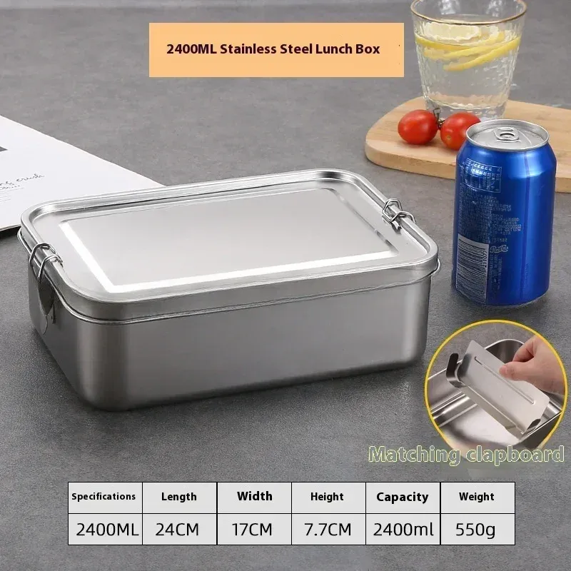 Boîte bento en acier inoxydable 304 avec fermoir verrouillable, 1200 ml / 2400 ml, idéale pour le travail et l'école 10