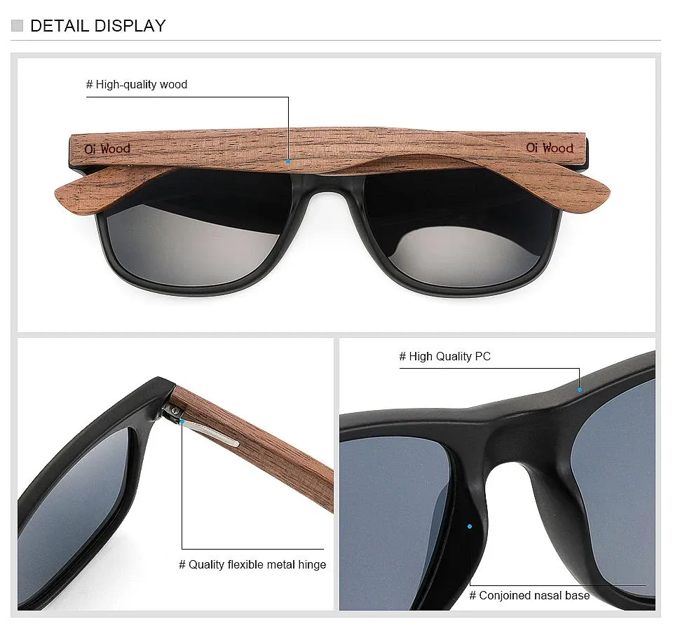 Détail des lunettes en bois naturel