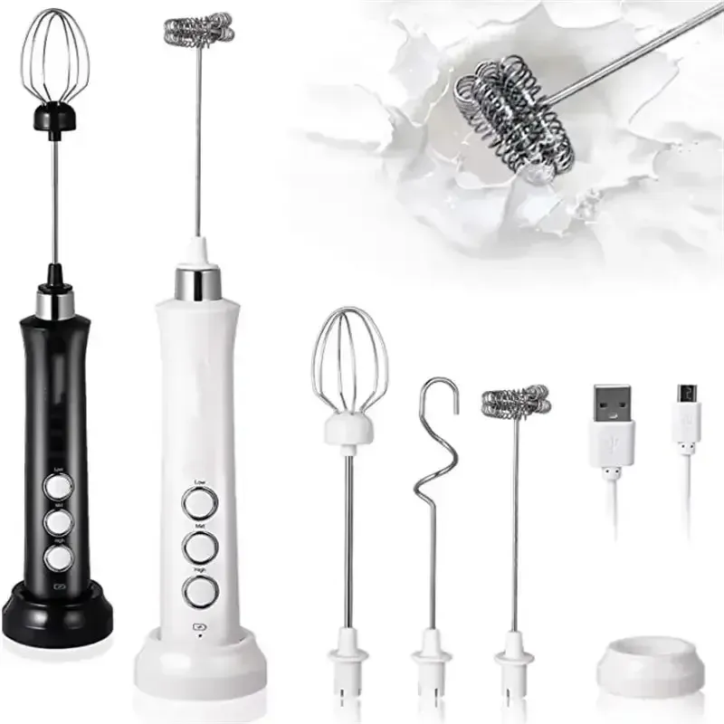 Mousseur à lait électrique sans fil à 3 vitesses, rechargeable par USB, pour latte, cappuccino et chocolat chaud
