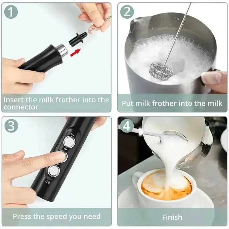Mousseur à lait électrique sans fil à 3 vitesses, rechargeable par USB, pour latte, cappuccino et chocolat chaud 5