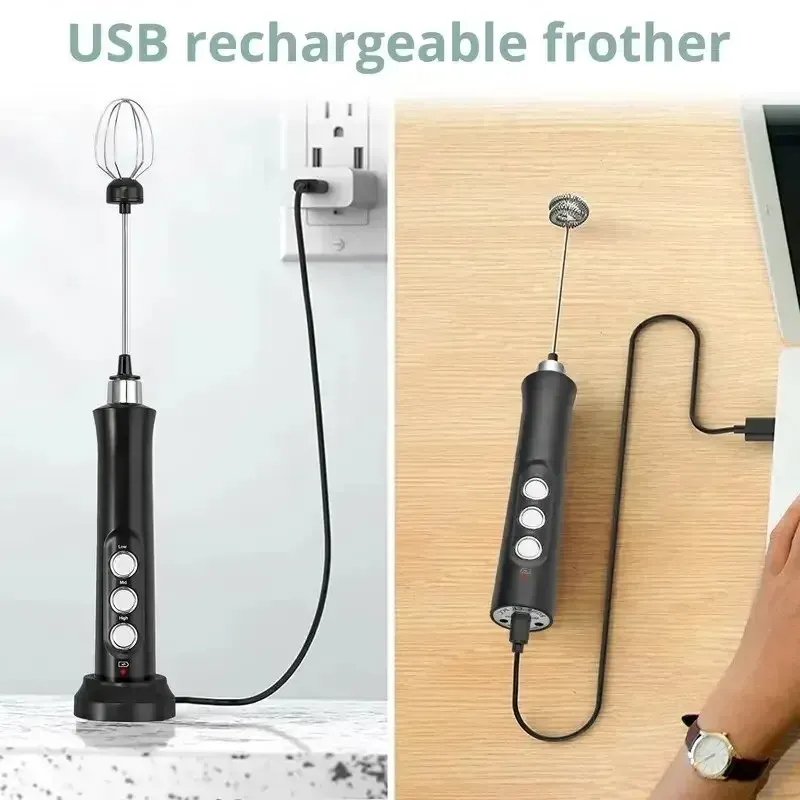 Mousseur à lait électrique sans fil à 3 vitesses, rechargeable par USB, pour latte, cappuccino et chocolat chaud 6