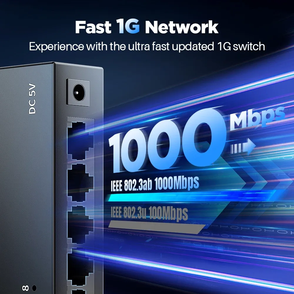 AMPCOM – Commutateur réseau Gigabit 1000 Mbps, 5 ou 8 ports, Commutateur Ethernet intelligent 2
