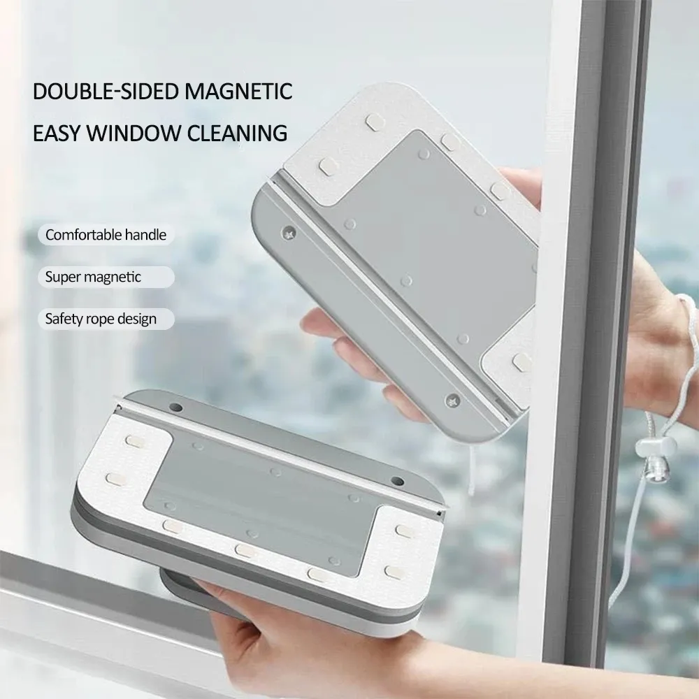 Nettoyeur de vitres magnétique double face avec évacuation d'eau automatique, raclette et brosse ménagère 3