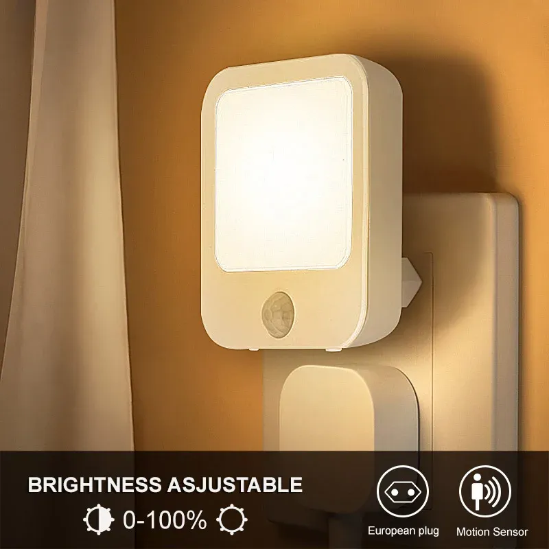 Veilleuse à détecteur de mouvement avec LED, prise UE, lampe de nuit sans fil pour enfants, idéale pour table de chevet et chambre 3