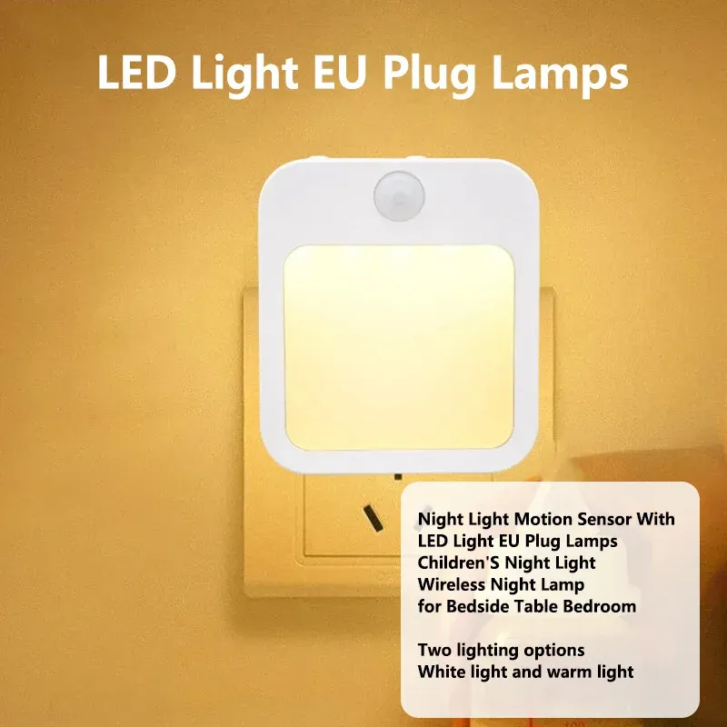 Veilleuse à détecteur de mouvement avec LED, prise UE, lampe de nuit sans fil pour enfants, idéale pour table de chevet et chambre 1