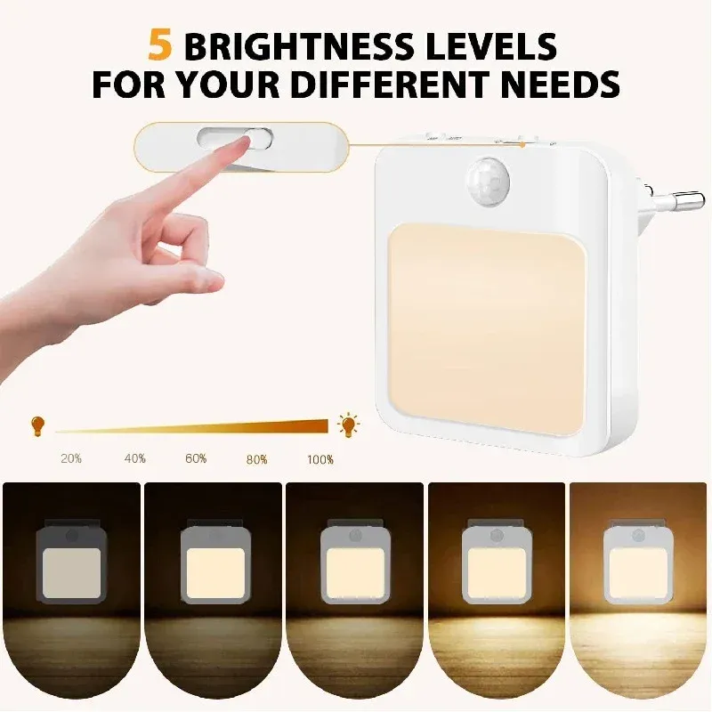 Veilleuse à détecteur de mouvement avec LED, prise UE, lampe de nuit sans fil pour enfants, idéale pour table de chevet et chambre 5