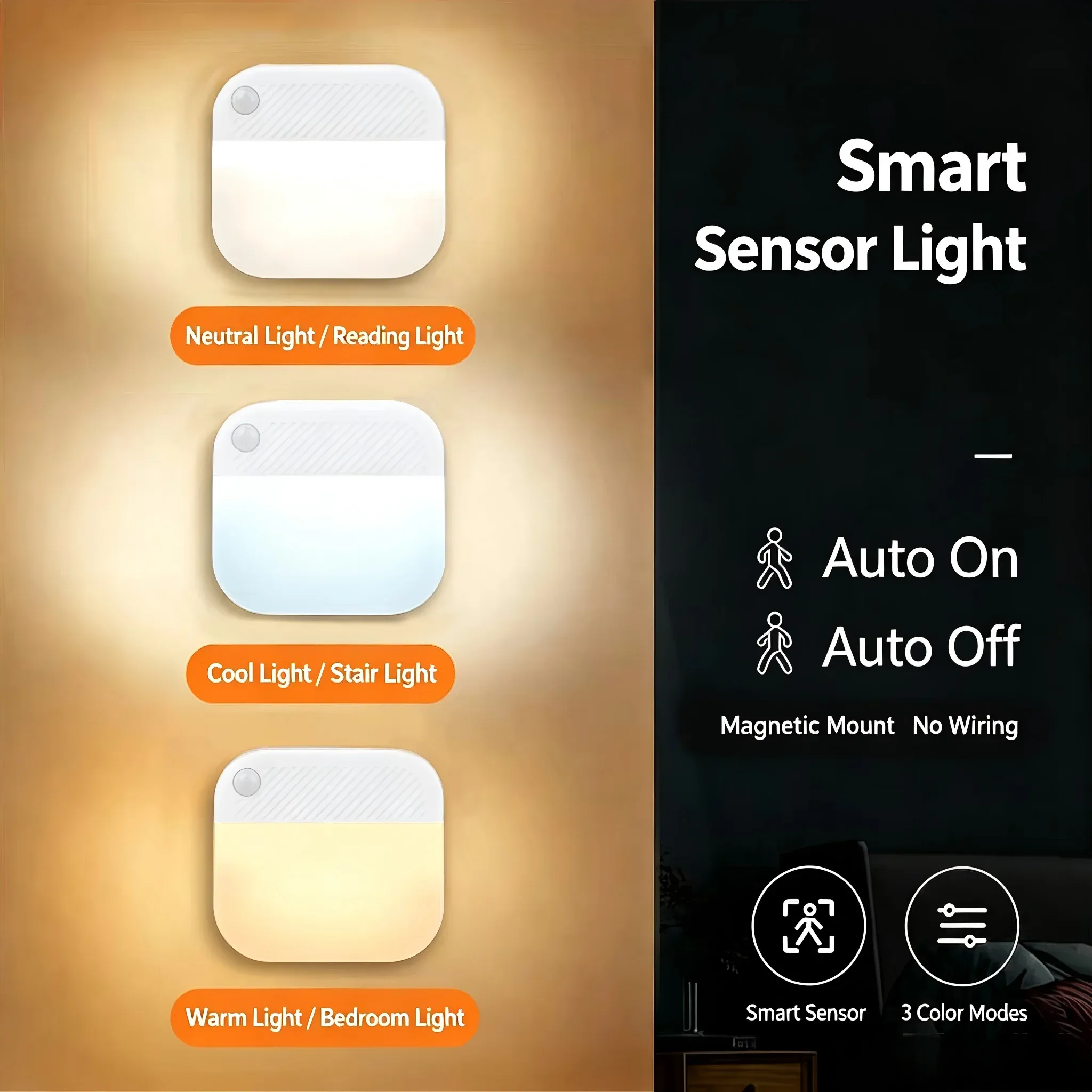 Veilleuse à détecteur de mouvement avec LED, prise UE, lampe de nuit sans fil pour enfants, idéale pour table de chevet et chambre 8