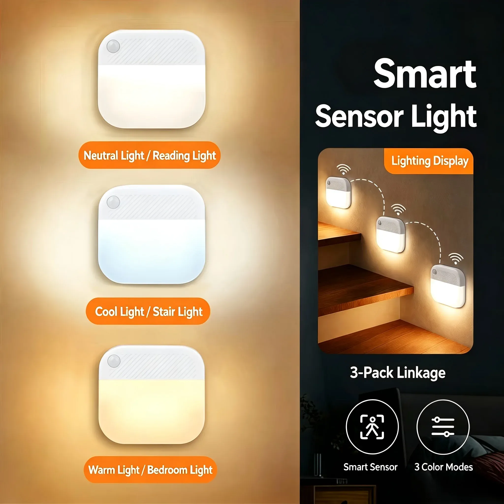 Veilleuse à détecteur de mouvement avec LED, prise UE, lampe de nuit sans fil pour enfants, idéale pour table de chevet et chambre 7