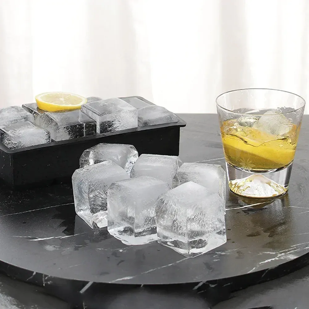 Plateau à glaçons en silicone avec couvercle, moule carré pour boules de glace, 4, 6 ou 8 cavités, pour whisky et cocktails 6