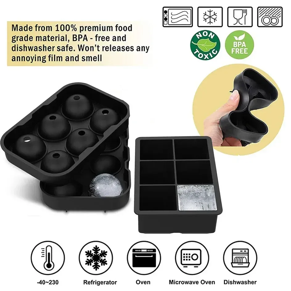 Moule à glaçons en silicone noir, vue d'ensemble