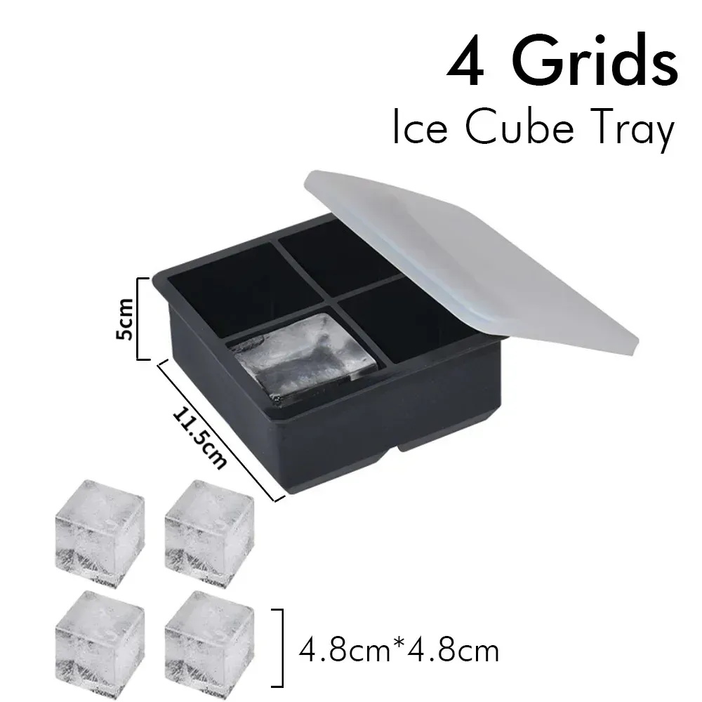 Plateau à glaçons en silicone avec couvercle, moule carré pour boules de glace, 4, 6 ou 8 cavités, pour whisky et cocktails 11