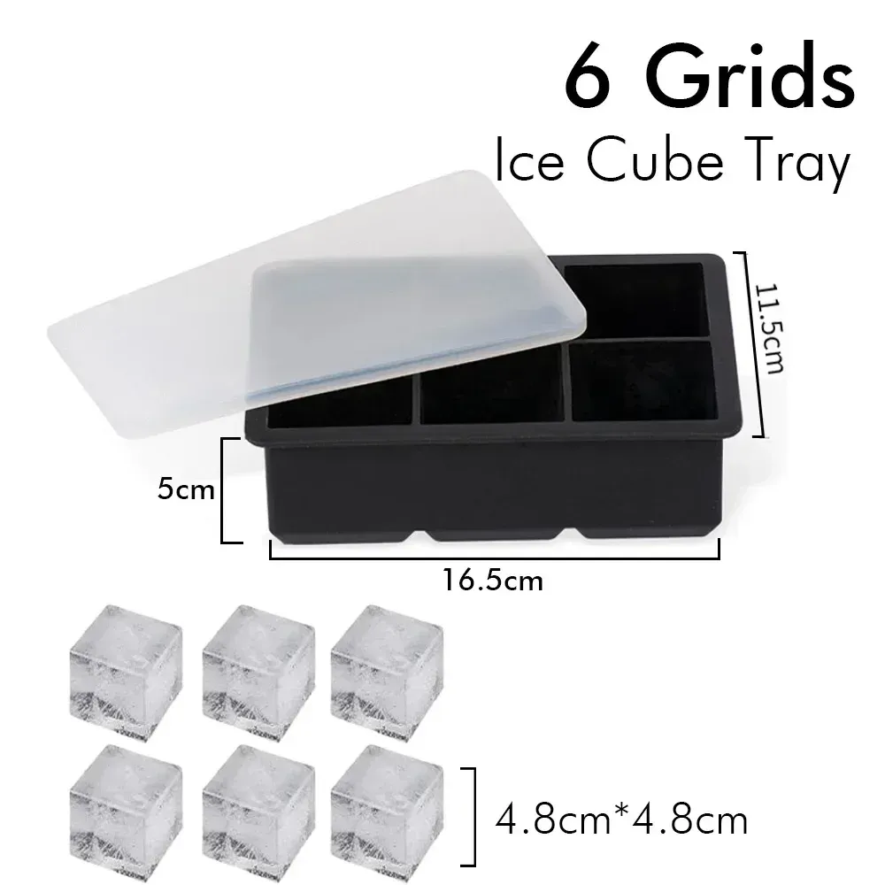 Plateau à glaçons en silicone avec couvercle, moule carré pour boules de glace, 4, 6 ou 8 cavités, pour whisky et cocktails 12