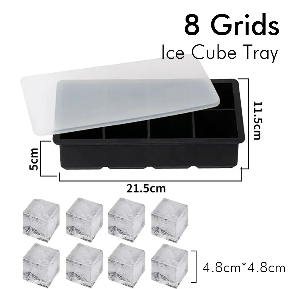 Plateau à glaçons en silicone avec couvercle, moule carré pour boules de glace, 4, 6 ou 8 cavités, pour whisky et cocktails 9