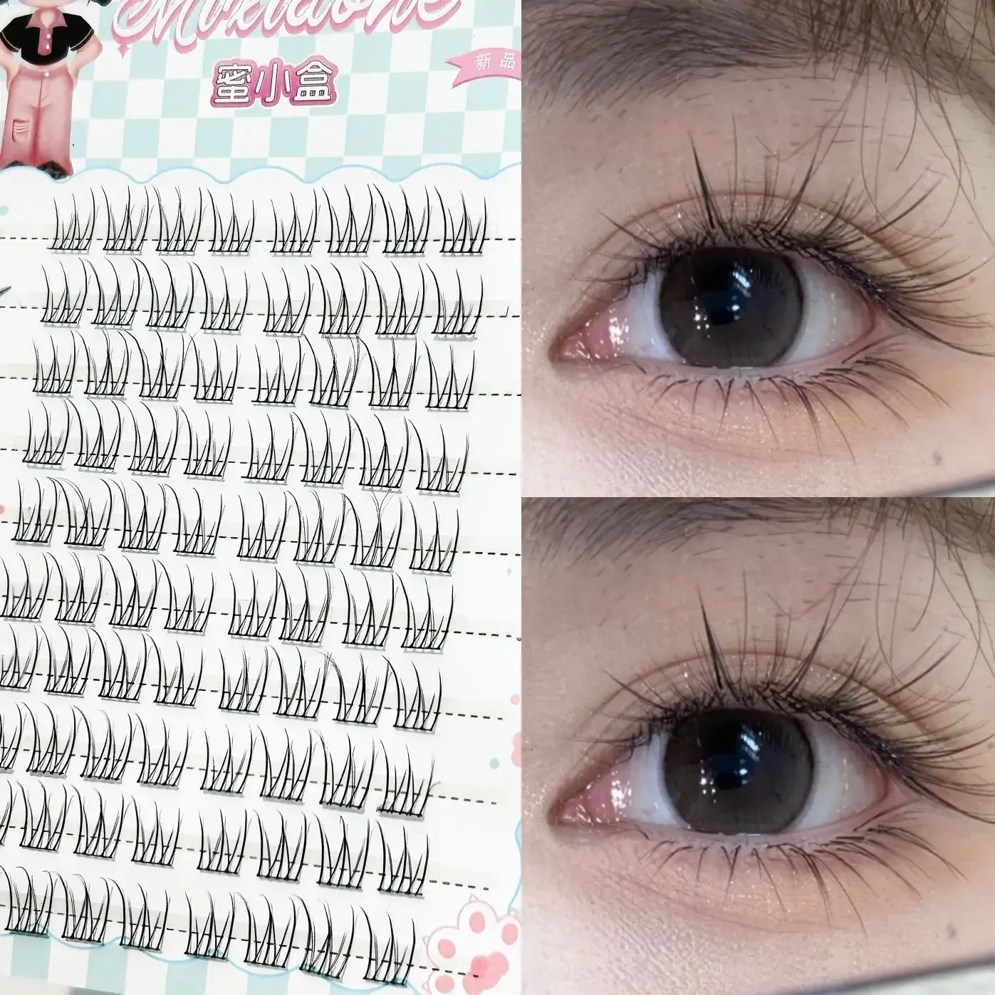 Faux cils segmentés Mixiaohe sans colle, 48 bouquets, 10-13 mm, courbure C, effet naturel et volume, idéal pour débutantes 7