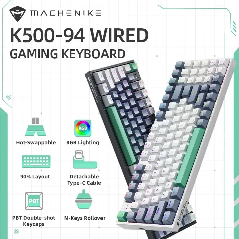 Clavier mécanique filaire MACHENIKE K500 pour jeu, K500-B94, switches interchangeables à chaud, 94 touches, disposition 90 %, rétroéclairage RVB, compatible ordinateur portable - Image 1