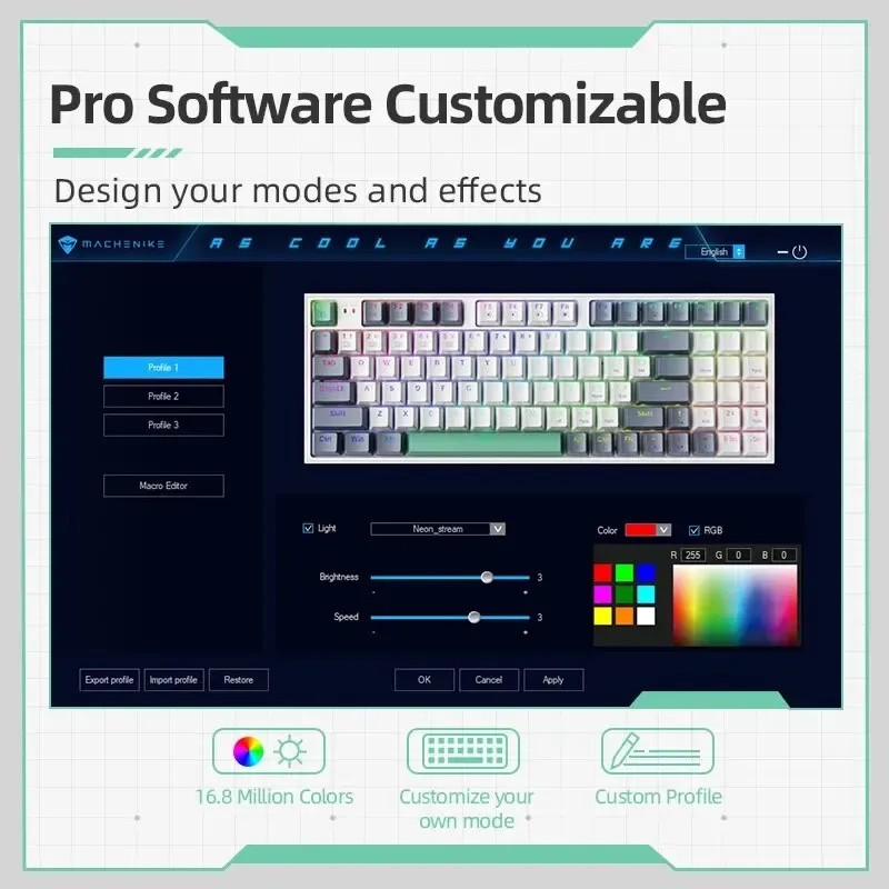 Clavier mécanique filaire MACHENIKE K500 pour jeu, K500-B94, switches interchangeables à chaud, 94 touches, disposition 90 %, rétroéclairage RVB, compatible ordinateur portable 4