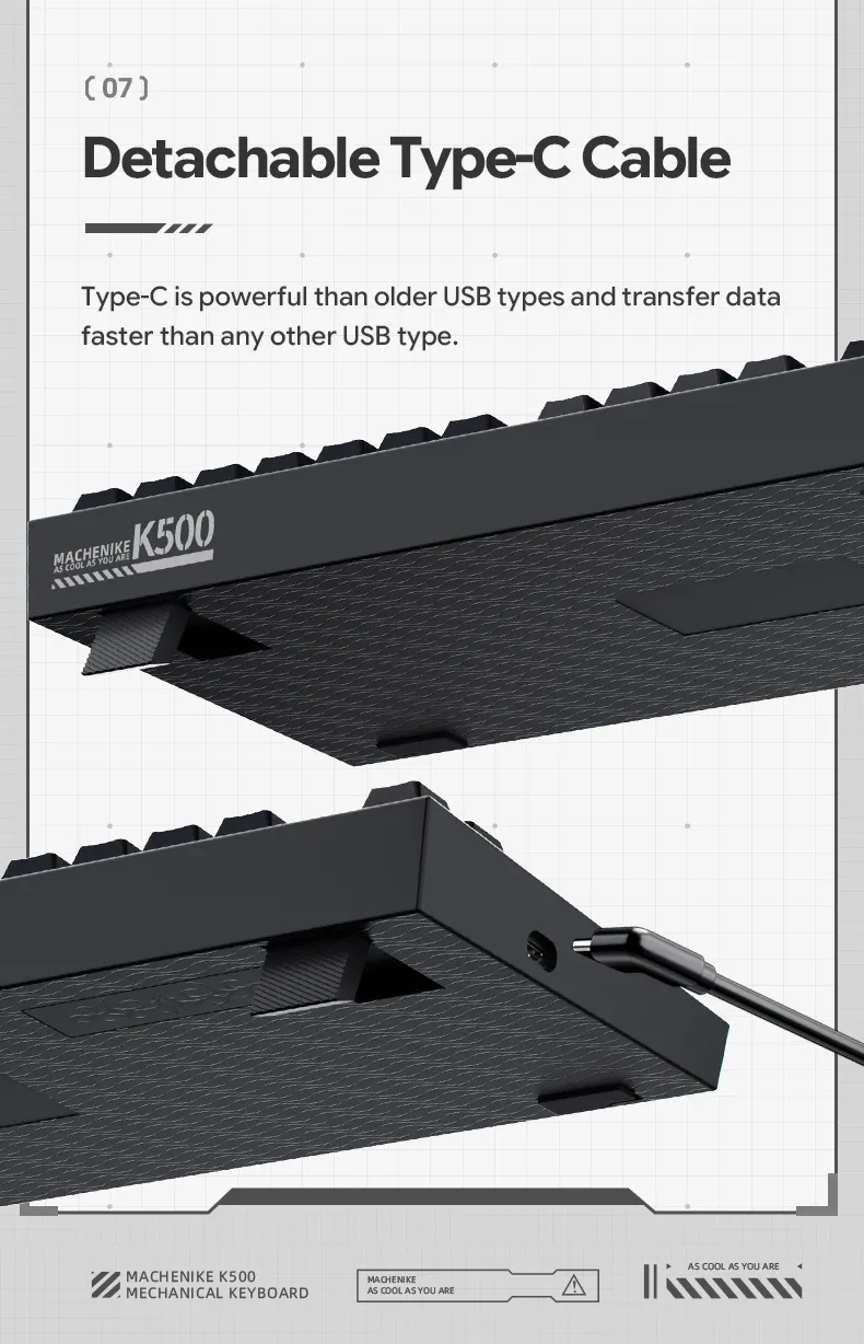 Clavier K500-B94 sous un éclairage RVB