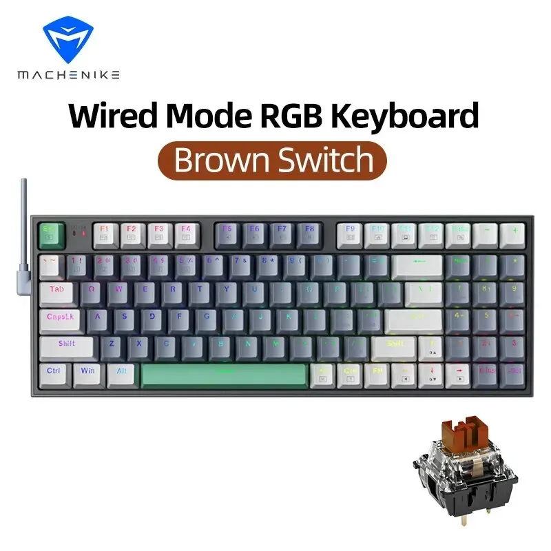 Clavier mécanique filaire MACHENIKE K500 pour jeu, K500-B94, switches interchangeables à chaud, 94 touches, disposition 90 %, rétroéclairage RVB, compatible ordinateur portable 7