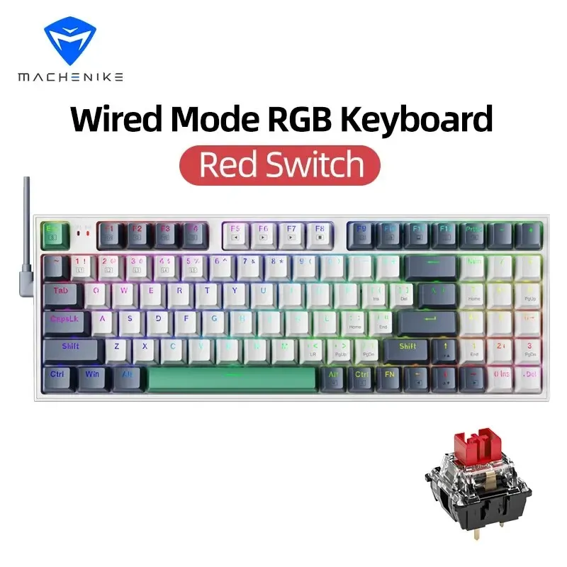 Clavier mécanique filaire MACHENIKE K500 pour jeu, K500-B94, switches interchangeables à chaud, 94 touches, disposition 90 %, rétroéclairage RVB, compatible ordinateur portable 10
