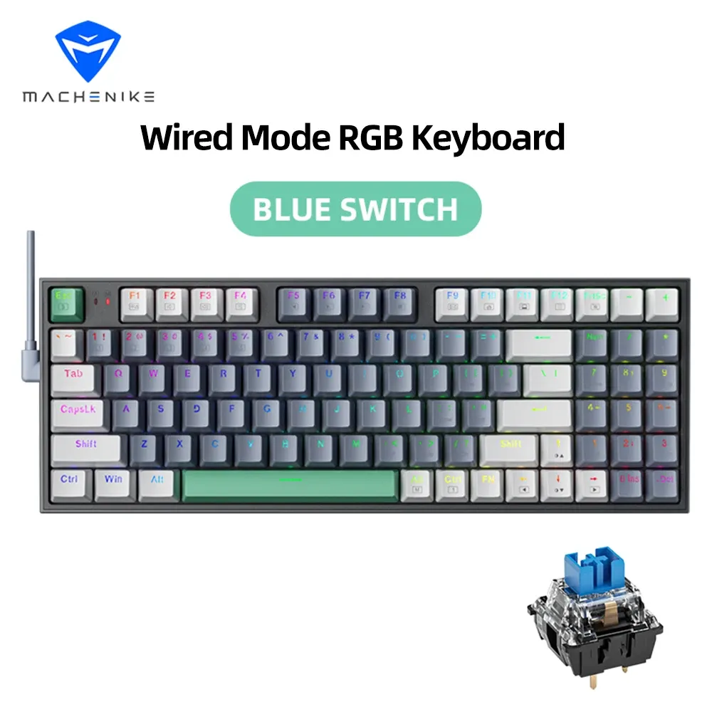 Clavier mécanique filaire MACHENIKE K500 pour jeu, K500-B94, switches interchangeables à chaud, 94 touches, disposition 90 %, rétroéclairage RVB, compatible ordinateur portable 8