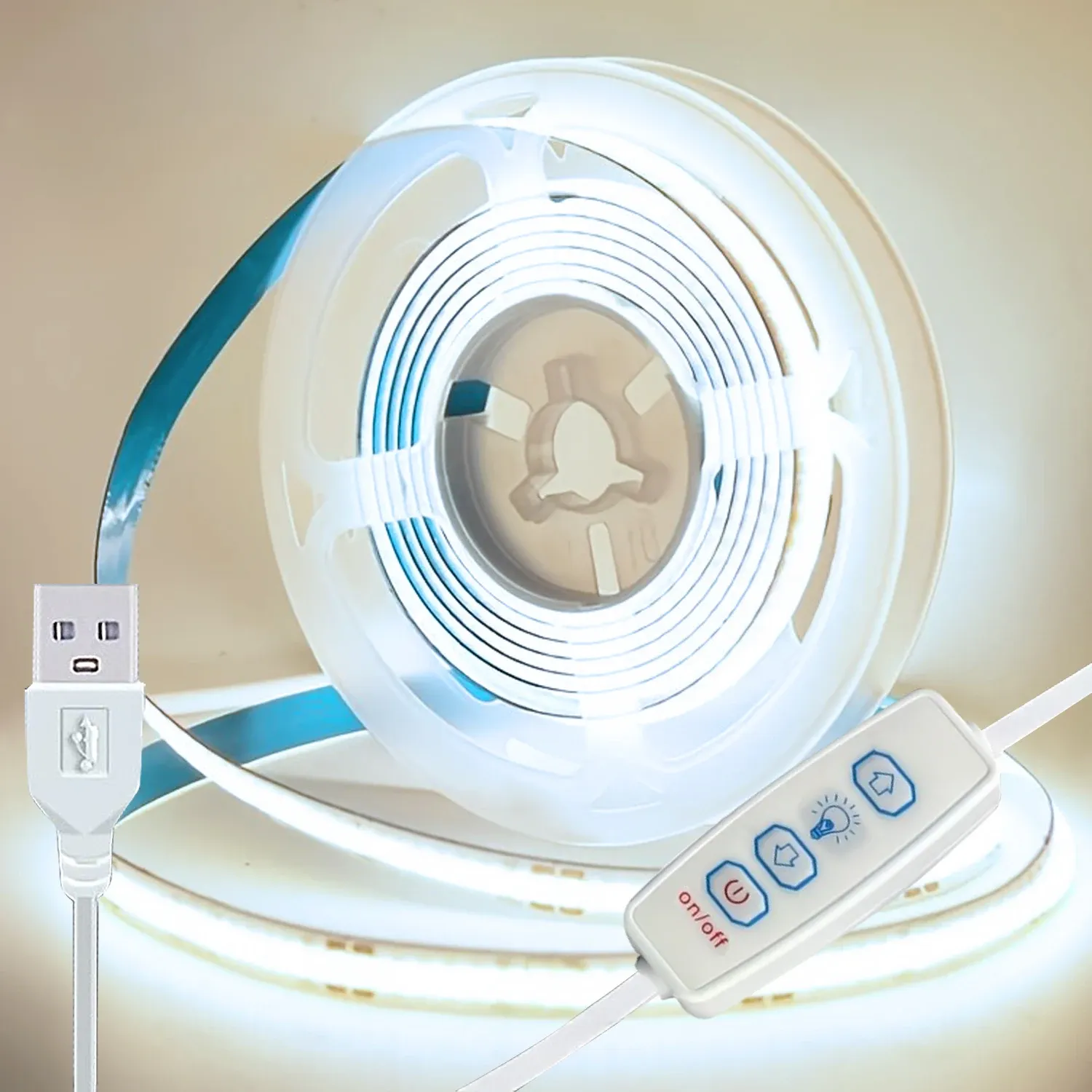 Bande lumineuse LED COB USB 5 V à variateur 3 touches, ruban flexible, blanc chaud, pour chambre, TV, miroir, rétroéclairage et éclairage d'armoire 8