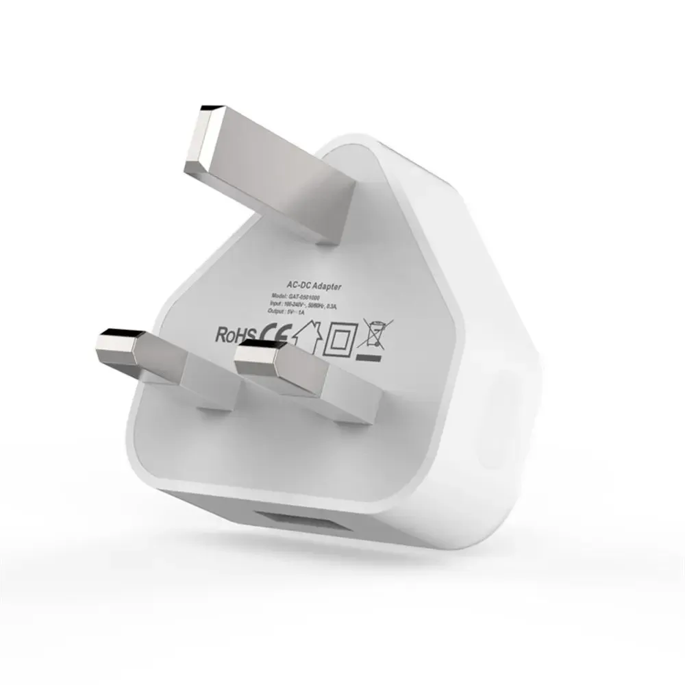 Chargeur mural USB 5 V avec fiche UK à 3 broches, adaptateur secteur 1 port pour bureau 2